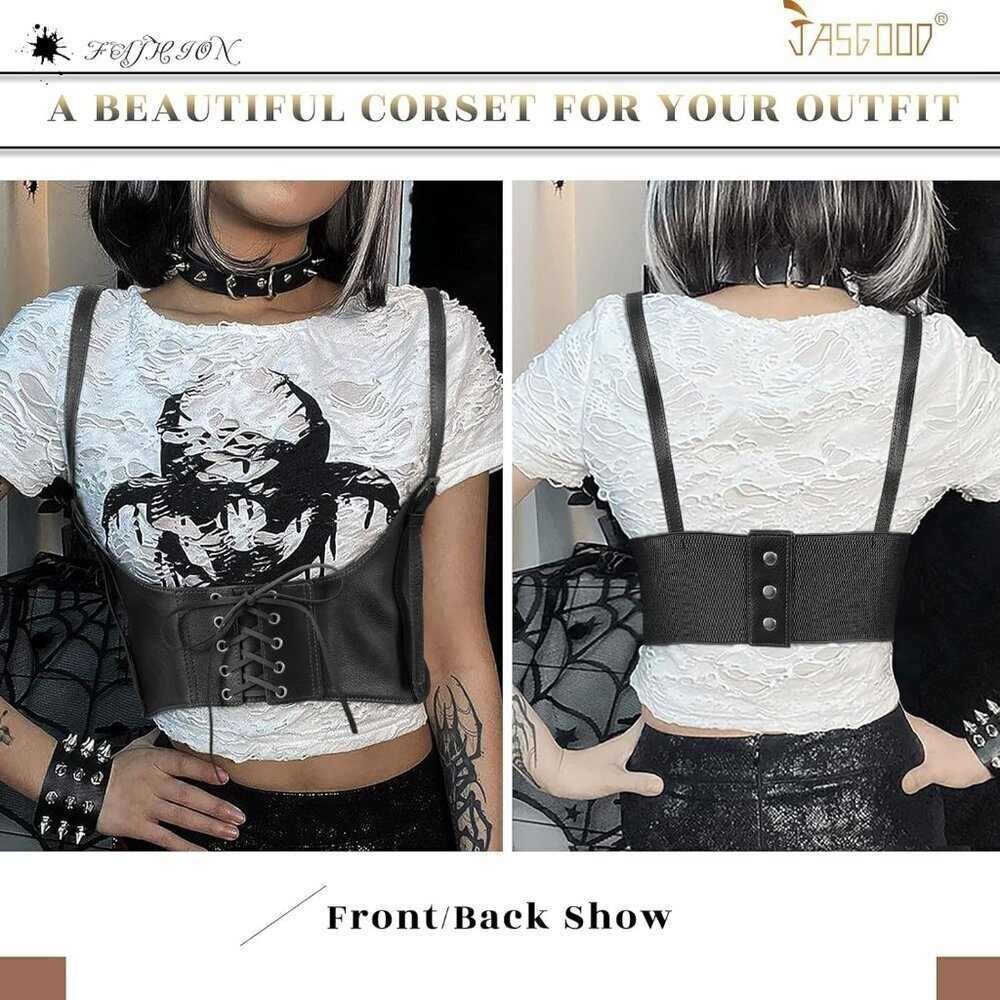 Women Faux Leather Corset Waist Belt Elastic Underbust Steampunk Steampunk Waspi - Picture 3 of 6